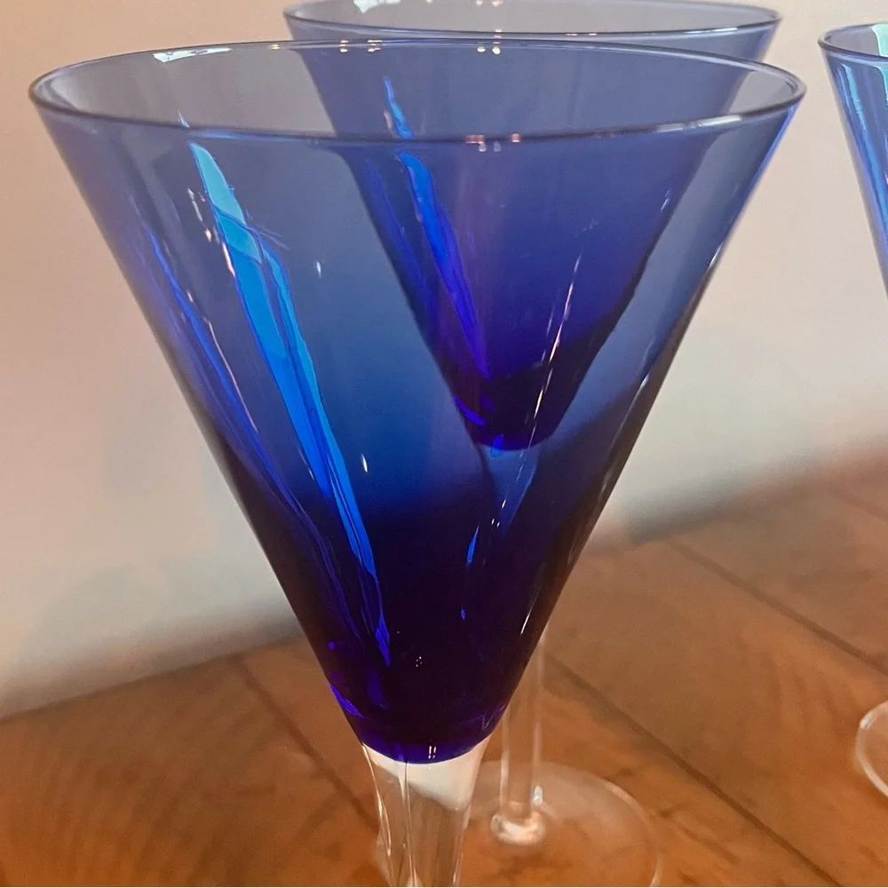 Crate & Barrel Blue Rhapsody Krosno Champagne Glasses, 8 7/8” Tall set of 4